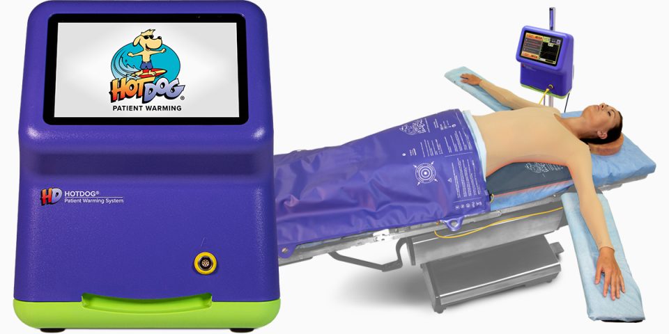 HotDog Air-Free Patient Warming System with Temperature Management and Return Electrode on Surgical Table