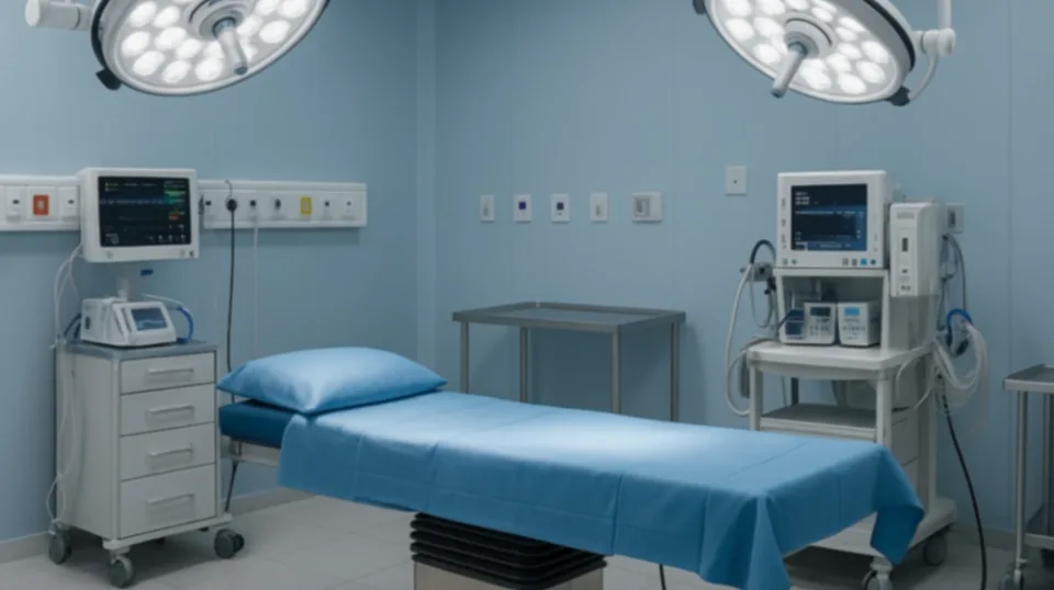 Clean modern operating room showing surgical table, monitors, and equipment for infection control and patient safety.